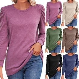 Women's Blouses Long Sleeve U Neck Pleated Puffy Top Loose Casual Solid Colour T Shirt 3x Women