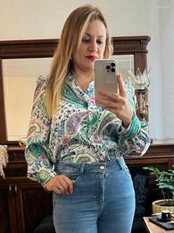 Women's Blouses Green Paisley Print Office Ladies Blouse Fashion Spring Long Sleeve Women Satin Shirt Vintage Female Chic Tops 2023 Blusas