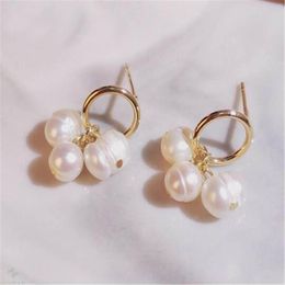 Dangle Earrings 1 Pair White Baroque Pearl Earring 18k Circle Ear Stud Real Luxury Gift Women Irregular Fashion Flawless Jewelry