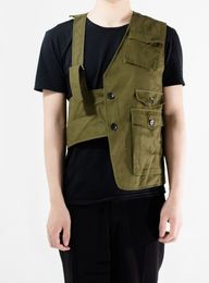 Men's Vests Mens Fashions Korean Style Tooling Vest Men Streetwear Hip Hop Sleeveless Jacket Military MultiPocket Outdoors Tactical Coat 230705