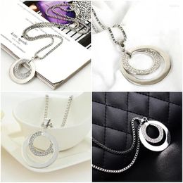 Pendant Necklaces Sweater Chain 1 Pc Silver Colour Double Circle Round Fashion Necklace Long