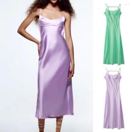 Casual Dresses Silk Gown Dress Party Clothing Low Collar Adjustable Sling Sleeveless Back Hollow Elegant Summer Sexy Solid Color Faux