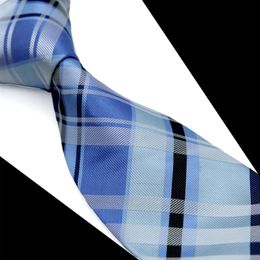 T089 Mens Ties Necktie Light Blue Navy Checked Scottish Plaid 100% Silk Jacquard Woven New Casual Business Formal Whole S216e