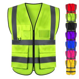 Other High Visibility Reflective Vest Safety Cloth Warning Waistcoat Fluorescent Workwear with Pocket Motorcycle Jacket Clothing 230706