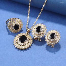 Necklace Earrings Set Middle East Jewelry Wedding Costume Flower Zircon Accessories Adjustable Ring Clip And Women Luxury Big