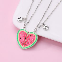 Pendant Necklaces Luoluo&baby 2Pcs/set Sweet Watermelon Necklace For Girls Kids Fruit Friendship BFF Friend Jewellery Gifts