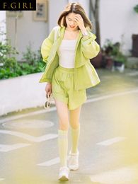 Women's Tracksuits Summer Suits Women 2023F GIRLS Mustard Green Tracksuit Female 2023 Korean Fashion Casual Sunscreen Thin Coat Shorts T