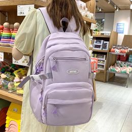 School Bags Solid Colour Women'S Backpack Multi Pocket For Teenage Girls Anti Theft Laptop Unisex Casual Travel Bag