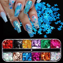 Nail Glitter Mirror Sparkly Butterfly Nail Sequins Paillette Mixed Colours Nail iridescent Glitter 3D Flakes Slices Spangle Art Accessories 230705