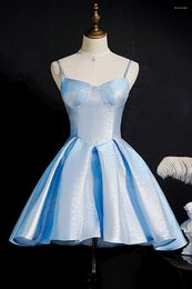 Party Dresses Short Glitter Light Blue Homecoming With Pockets A-Line Spaghetti Straps Corset Back Cocktail For Women