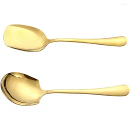 Dinnerware Sets 2 Pcs South Korea Metal Soup Spoon Gold Suit Large Stainless Steel Spoons Ladle