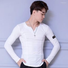 Stage Wear Latin Dance Shirts Men Crystal Cotton Long Sleeve V Neck Practise Tops Male Ballroom Cha Samba Dancing Clothes Dancewear