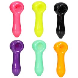 New Style Colorful Heady Thick Glass Pipes Portable Dry Herb Tobacco Filter Spoon Bowl Smoking Bong Holder Handpipes Easy Clean Hand Tube