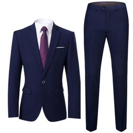 Men Suits Slim Fit Business Uniform Office Suit Wedding Groom Party 2-Piece Jacket Pants Notch Lapel Single Button Formal Casual C282e