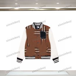 xinxinbuy Men designer Jacket coats Woolen 23ss Plaid leather fabric Letter jacquard long sleeve cotton women black S-2XL