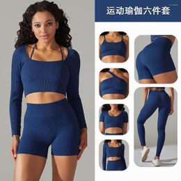 Active Sets 1PCs Women's Tracksuit Seamless Yoga Set Workout Sportswear Gym Clothing Drawstring High Waist Leggings Fitness Sports Suits