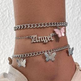 Anklets DIEZI Multilayer Gold Silver Color Chain For Women Girls Resin Butterfly Letters Charm Leg Anklet Bracelet Beach Jewelry