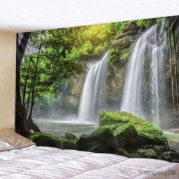 Tapestries Landscape printing big tapestry forest waterfall wall hanging beach picnic carpet sleeping mat room decoration R230706