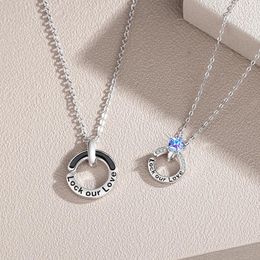 Pendant Necklaces Silver Colour Micro Inlay Zircon Lock Love Star Couple Necklace X355