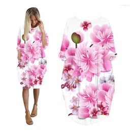 Casual Dresses For Women Pocket Long Sleeve Woman Clothing Fashion Plus Size Ladies Clothes Midi Female Dress Vintage Floral YP