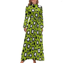 Повседневные платья Shamrock Clover Leopard Dress ST Paddy's Day Street Fashion Boho Beach Beach Dlogleave High Seck Elegant Long Maxi