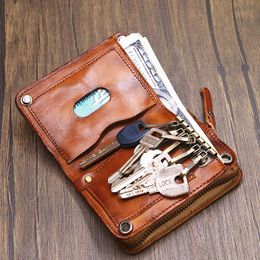 2022 Genuine Leather Wallet For Men Male Vintage Short Bifold Multi Function Men's Purse With Card Holder Key Ring Coin Pocket