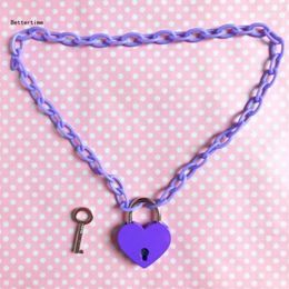 Pendant Necklaces B36D Heart Lock Necklace Acrylic Chain Collar Choker Y2K Jewellery