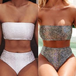 Women's Swimwear 2023 Sexy Colorful Gold Snake Pattern Bikini Scale Bra High Waist Set Biquine Brasileiro