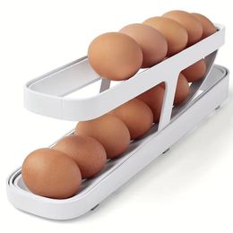 Egg Holder For Refrigerator: Automatically Rolling Egg Storage Container, 2 Tier Rolling Egg Dispenser, Space Saving Egg Tray For Refrigerator