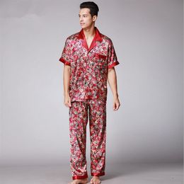 Mens Paisley Silk Pajamas Set Summer Short Sleeve Satin Sleepwear Male Plus Size Loose Dressing Gown Nightgown302b