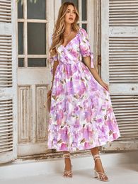 Casual Dresses Y2k Long Dress Women Puff Sleeve Party Night Floral Print Sexy High Waist Dance Beach Prom Vacation Maxi Summer Vestidos