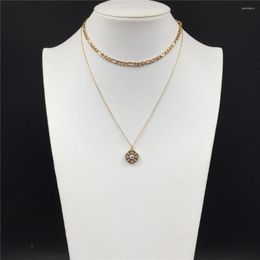 Pendant Necklaces Trendy Gold Colour Plating Round Filigree Zircon In Centre Layered Necklace For Women Girl Classic Office Lady Modern