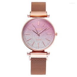 Wristwatches Fashion Round Quartz Frosted Digital Dial Casual Watches Stainless Net Strap Fashionable Clock Waterproof Wristwatch For Women