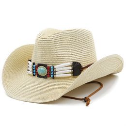 New Spring Summer Straw Western Cowboy Hat Fashion Curling Brim Panama Cowgirl Jazz Cap Outdoor Beach Sun Hats