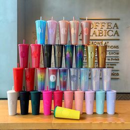 Tumblers With Straw Double Layer Plastic Durian Coffee Mug 1PC Diamond Radiant Goddess Cup 700ml Summer Cold Water Tumbler 230705