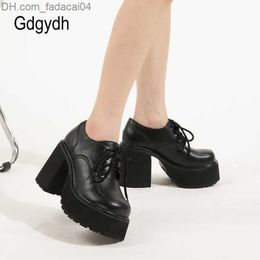 Dress Shoes Gdgydh Women's Thick High Heels Oxford Dress Lace Platform Ankle Boots Punk Plus Size Artificial Leather Closed Lace Z230710