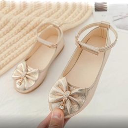 Flat Shoes Toddler Kids Baby Wedding Party Princess Leather For Girls School Bow Silver Gold Strap Ankle Dress 1 9 12 Years Old