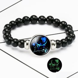 Beaded Luminous 12 Zodiac Sign Bracelets For Women Men Glow In The Dark Constellation Charm Beads Chains Fashion Birthday Jewellery Bk Dhiqv