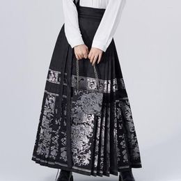 Skirts 2023 Summer Midi Skirt Vintage Ancient Chinese Court Costumes Horse Face Spring Elegant Printed
