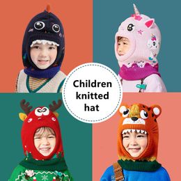 Caps Hats Winter Cute Children Cartoon Unicorn Scarf Gloves Hat Double Fleece Warmth Boy Girl Child Autumn Windproof Knit 230705