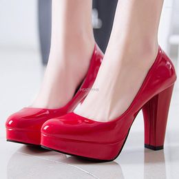 Dress Shoes 2023 Women Pumps PU Leather Shallow Slip-On Round Toe High Heels Wedding Party Derss Mujer Plus Size 42