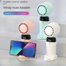 Folding Fan USB Charging Mini Handheld Power Display Desktop Fan Portable Phone Holder