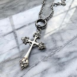 Pendant Necklaces Silver Colour Ghost Cross Necklace Fashion Goth Witch Jewellery Charm Men Women Gift Creative Beautiful Punk Statement