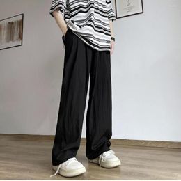 Men's Pants Men Fashion Oversized Wide Leg Summer Thin Pleated Streetwear Hip-hop Loose Ice Silk Quick Dry Casual Trousers