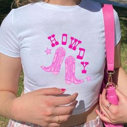 Damen T-Shirts Howdy Crop Top Country Musik Baby T-Shirt Vintage Mädchen Cowgirl Shirt Boho Wüste Grafik Frauen Y2k