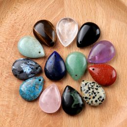 With Hole Natural Crystal Stone Water Drop Shape Pendant Amethyst Rose Quartz Obsidian Charms for Necklace Jewellery Acc Making