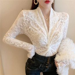 Women's T Shirts Spring Sexy Women Lace Spliced Shirt Slim Bottoming Long Sleeve Mesh Regular Fit Top Girls Breathable Fashion Tee T263