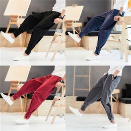 Men Pants Japanese Style Samurai Kimono Homme Clothing Cardigan Chinese Solid Cotton Loose Plus Bottoms Adult Trousers276l