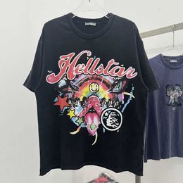 Designer Fashion Clothing Tees Tshirts Hellstar American Fashion Brand Summer Abstract Devil Print Tshirt Made of Old Mens and Womens Loose Rubbed Short Sleeves Roc