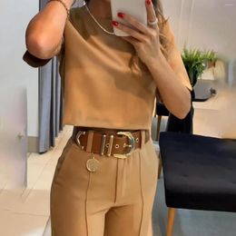 Women's Two Piece Pants Summer Long Sets Women 2 Outfits 2023 Vacation O-Neck Solid Crop Tops Casual Colour Wide Leg Suits